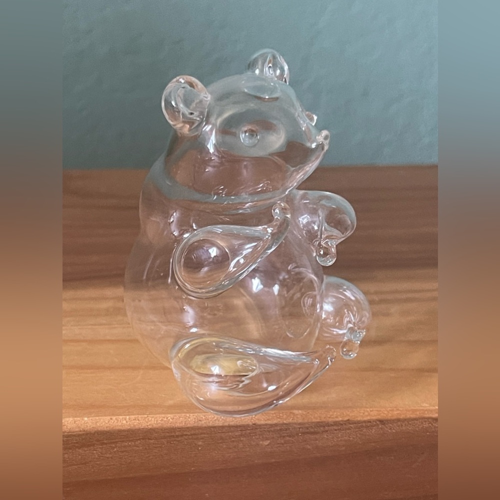 Thin Hand Blown Glass Teddy Bear Hollow Transparent Ornament 3” Vintage Italy